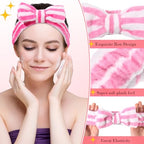 WILLBOND 24 Pack Spa Headband Bow Hairband Facial Makeup Women Face Wash Adjustable Skincare Headbands Flannel Towel Soft Head Wraps for Women Shower Washing Face(Cute Pattern)