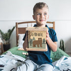 Wooden Piggy Bank for Kids and Adults, Personalized Gift Handmade in USA by BloomOwl, Custom Piggy Bank, Personalized Banks for Kids, Gifts for Baby Boys and Girls (Woodland)