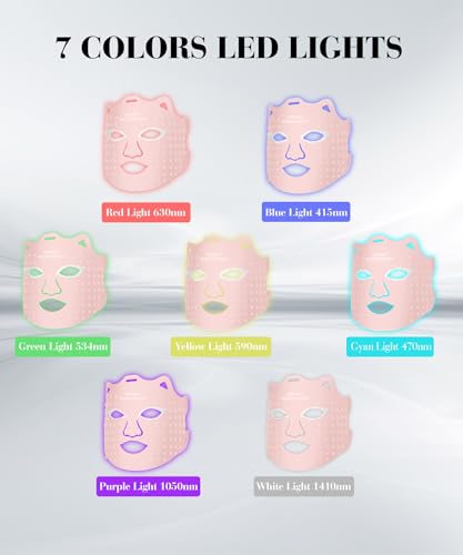 Red Light Therapy for Face, 7 Colors LED Face Mask Light Therapy At Home, Led Face Mask Light Therapy, Pink