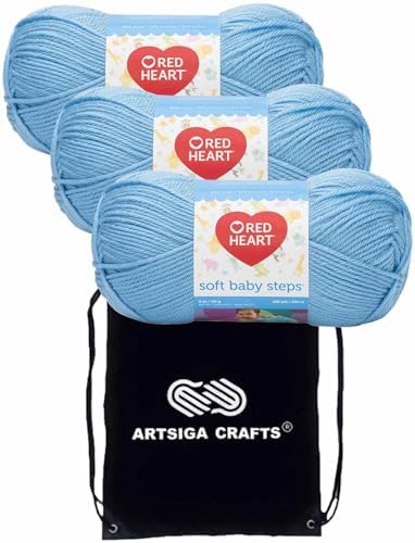 Red Heart Soft Baby Steps Baby Blue E746-9800 (3-Skeins - Same Dye Lot) Worsted Medium #4 Acrylic Yarn for Crocheting and Knitting with Project Bag