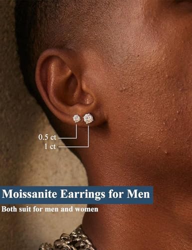 Moissanite Stud Earrings Hypoallergenic 925 Sterling Silver stud Earrings for Women Round Cut D Color VVS1 18K White Gold Plated Lab Created Moissanite Earrings for Women Men 0.3ct-2ct