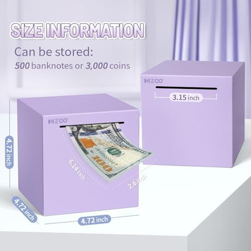hizgo Adults Purple Piggy Bank, Stainless Steel Piggy Bank for Adults/Kids Must Break to Open, Unopenable Money Saving Box(4.72-inch, Purple)