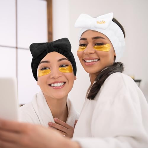 Semato Bachelorette Party Favor Set Bride Spa Headband Bride Headband and Bridesmaid Headband Skincare Headbands for Women Cute Bow Head Bands Party Supplies (1 bride+ 7 black)