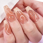BTArtbox XCOATTIPS Gel Nail Kit - Medium Coffin Press on Nails Pre-applied Tip Primer with Gel Glue and Top Coat, Brown Fake Nails for Daily Nail Art