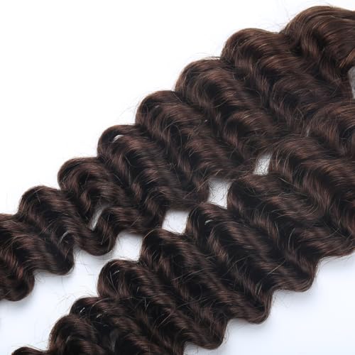 Human Braiding Hair for Boho Braids Deep Water Wave Curly Bulk Human Hair for Braiding Brazilian Virgin Human Hair for Micro Braiding Wet and Wavy Human Braiding Hair 100g 20inch Chocolate Brown