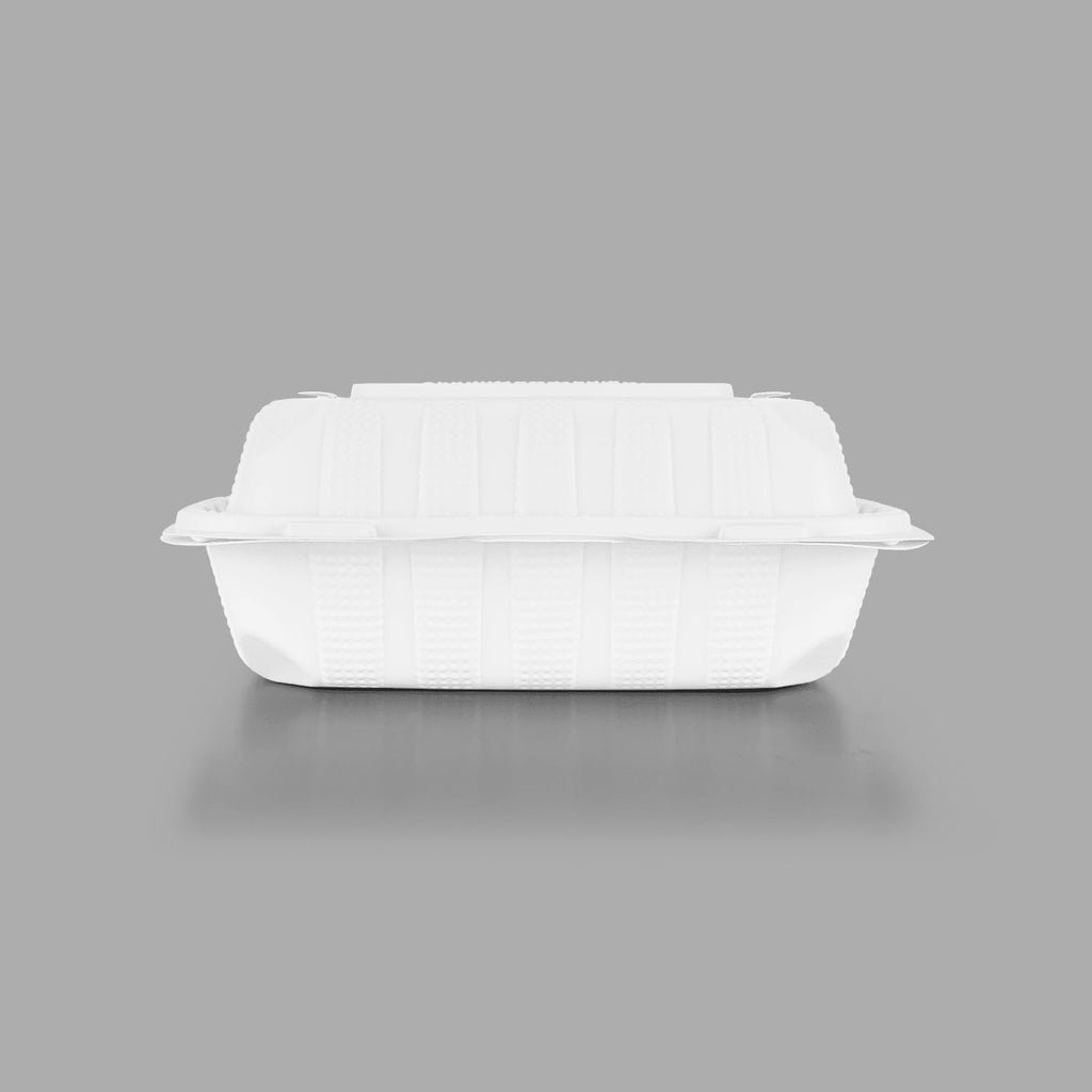 KARAT EARTH Clamshell Take Out Food Containers [8"x8" - 200 ct] To Go Containers | Microwavable, Freezer Safe, Soak-Resistant, Durable, Stackable | Vented for Hot/Cold Foods, White