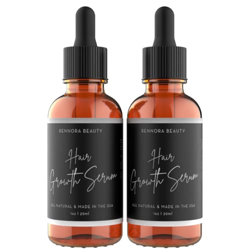 Rennora Hair Growth Serum with Organic Herbs and Natural Vitamins, Peppermint Oil, Stinging Nettle, and Rosemary Oil, No Chemicals, Formulated for Hair Regrowth (1oz per bottle, 2 Pack)