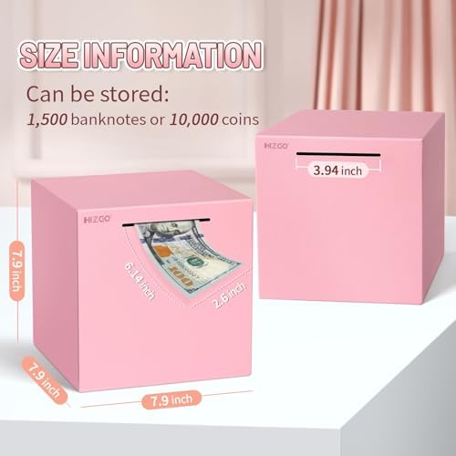 hizgo Adults Pink Piggy Bank, Stainless Steel Piggy Bank for Adults/Kids Must Break to Open, Unopenable Money Saving Box(7.9-inch, Pink)