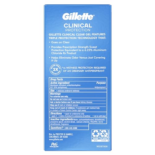 Gillette Clinical Antiperspirant and Deodorant for Men, 72hr Sweat & Odor Protection, Long Lasting Freshness, Anti-White Mark Technology, Clear Gel, Cool Wave Scent, 2.6 oz