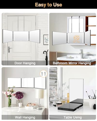 JUSRON 360 Viewing Angle Self Hair Cutting Mirror, Clear Anti-Fog HD Glass, USB Rechargeable, Easy to Use, Height Adjustable, Portable, Good Choice for Gifts