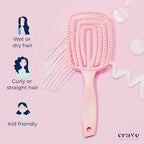 Crave Naturals FLEX DMC Detangling Brush for Thick Hair - Glide Thru Detangling Brush - Hair Brush Detangler for All Hair Types - Flexible Layers Square Paddle Hairbrush - Pink - Comfort Grip