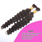 Human Braiding Hair for Boho Braids Deep Water Wave Curly Bulk Human Hair for Braiding Brazilian Virgin Human Hair for Micro Braiding Wet and Wavy Human Braiding Hair 100g 20inch Chocolate Brown