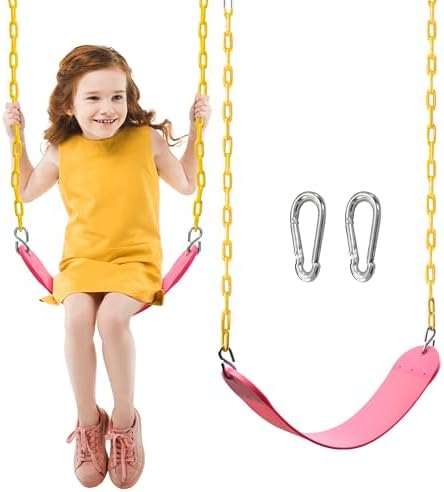 TURFEE Swings for Outdoor Swing Set -SwingSeat Replacement Kits with Heavy Duty Chains - Backyard Swingset Playground Accessories for Kids (Pink)