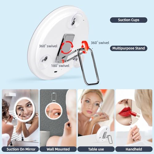 Magnifying Mirror with Light 30X, Large 6" Rechargeable 3 Colors Modes Dimming Lighted Makeup Mirror with 30X Magnification, LED Travel Magnified Mirror with 3 Suction Cups and 360° Table Stand
