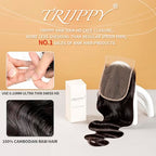 Triippy Raw Hair 5x5 HD Lace Closure Body Wave More Less Shedding than Regular Virgin Hair, 0.10mm Ultra-Thin 5x5 Swiss Real HD Lace with 100% Raw Cambodian Human Hair 16 Inches