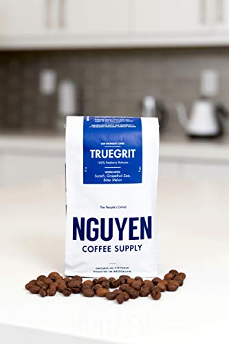 Nguyen Coffee Supply - Truegrit Robusta: Medium Roast Premium Whole Coffee Beans, Vietnamese Single Origin, Direct Trade, Low Acid with High Caffeine Content, Roasted in Brooklyn [12 oz Bag]