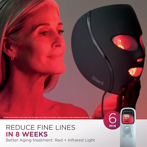 Shark CryoGlow LED Face Mask with Under-Eye Cooling, Anti-Ageing & Blemish Repair, Red & Blue LED, Infrared Light Therapy, USB-C, Remote Control, Storage Bag, Adjustable Straps, Blue Frost, FW312