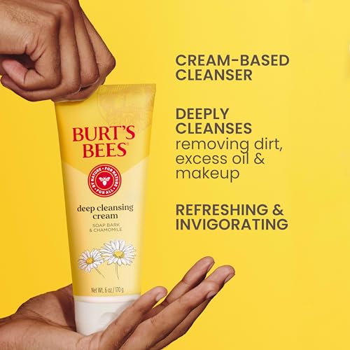 Burt's Bees Face Wash, Deep Facial Cleansing Cream, College Back to School Dorm Essentials, All Natural Cleanser with Chamomile, 6 Ounce (Pack of 3) (Packaging May Vary)