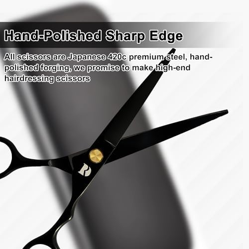 Professional Hair Cutting Shears,6 Inch Hairdressing Shears Barber Hair Scissors Edge Razor Sharp Blades Haircut Scissors for Men Women Kids Japan 440c Stainless Steel (Rainbow) (Black)