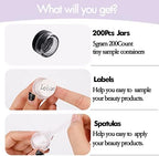 5 Gram Sample Containers with Lids, 200 Count 5ML Sample Jars, Empty Cosmetic Containers with Lids, Small Makeup Travel Containers for Glitter, Lotion, Cream, Beads, with Labels, Mini Spatulas
