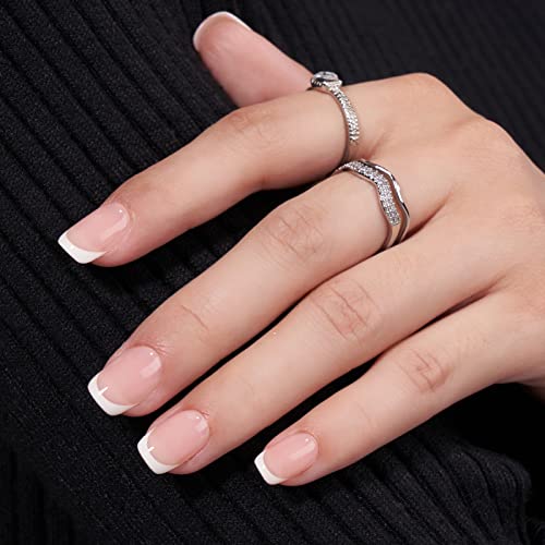 BTArtbox French Tip Press on Nails - Gel Press on Nails Short, No Fade Out Fake Nails with Nail Glue, Seamless Fit Glue on Nails in 15 Sizes Nail Kit for Valentine's Day Gift, Classic White