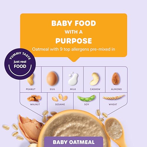 Ready, Set, Food! Organic Baby Oatmeal Cereal | Peanut Butter Banana - 1 Pack | Organic Baby Food with 9 Top Allergens: Peanut, Egg, Milk, Cashew, Almond, Walnut, Sesame, Soy & Wheat | Unsweetened | Fortified with Iron - 15 servings