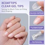 Extra Short Almond Nail Tips - BTArtbox XCOATTIPS Gel Nail Tips Natural with Tip Primer Cover, Pre-shaped Full Matte Oval Gel Press On Nails Clear Soft Fake Nails for Daily Nail Art