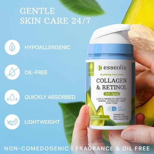Face Moisturizer Collagen Cream, Anti Aging Face Cream with Retinol Hyaluronic Acid Vitamin B, Day & Night Anti-Wrinkle Moisturizing Cream for Women & Men, 1.7 Fl Oz