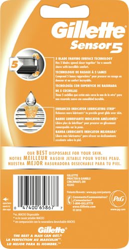 Gillette Sensor5 Men's Disposable Razors, 2 Count (Pack of 2)