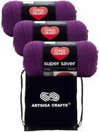 Red Heart Super Saver Dark Orchid E300-776 (3-Skeins - Same Dye Lot) Worsted Medium #4 Acrylic Yarn for Crocheting and Knitting with Project Bag