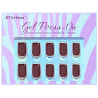 BTArtbox Press on Nails Short Square - Dark Red Nails with Glossy French Tips in a Matte Finish, Soft Gel Fake Nails Glue On Nails in 16 Sizes for for Valentine's Day Gift, Cozy Cocoa