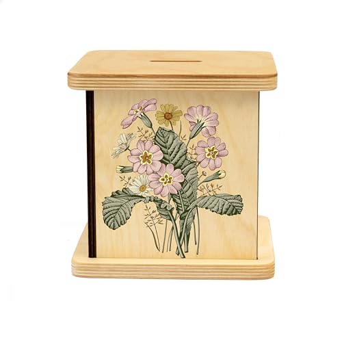 Wooden Piggy Bank for Kids and Adults, Personalized Gift Handmade in USA by BloomOwl, Custom Piggy Bank, Personalized Banks for Kids, Gifts for Baby Boys and Girls (Floral- Vintage)