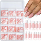 240pc French Tip Press on Nails Long Fake Nails with Glue and Adhesive Tab, False Acrylic Nails Press on Nails Square Nail Tips Artificial Glue on Nails Press ons Fingernail Stick on Nails