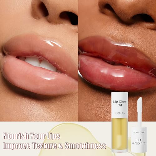 Hydrating Lip Glow Oil - 2PCS Tinted Moisturizing Lip Gloss Plumping Long-Lasting Shiny Fruit Flavor Lip Stain, 0.10 Fl Oz (Raspberry&Peony)