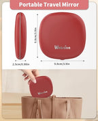 wobsion Travel Mirror with Light, Rechargeable 1x/10x Compact Magnifying Mirror, Dimmable Pocket Mirror,Handheld 2-Side Mirror with Light,4inch Travel Size,Portable for Handbag,Purse,Gift,Red