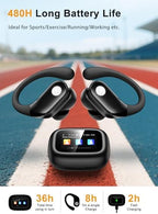 Wireless Earbuds, ENC Noise Cancelling Sport Ear Buds with Multifunctional Touch Screen, Bluetooth 5.4 Headphones, Bass Stereo Sound, 5 EQ Over The Ear Earbuds for Sports/Workout/Gym-Black