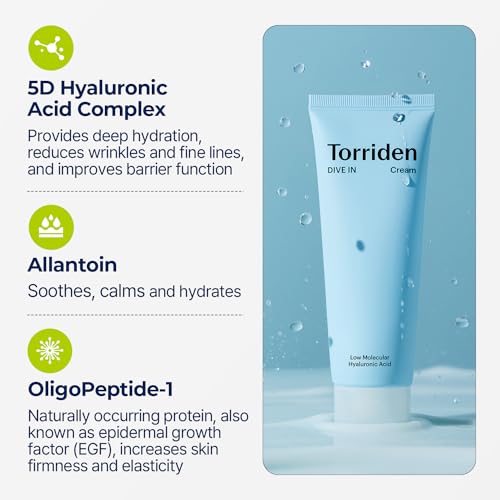 Torriden DIVE IN Cream 80ml (2.71 fl. oz.) | Facial Moisturizer for Sensitive, Oily Skin | Lightweight and Moistrul Creamy Texture | Hyaluronic Acid Cream, Allantoin