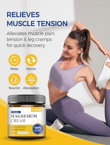 Magnesium Cream for Sleep - Topical Magnesium Lotion for Leg Cramps & Pain, Muscle Relaxation, Calm - Natural Body Butter for Deep Hydration - Safe for Kids (Vanilla)
