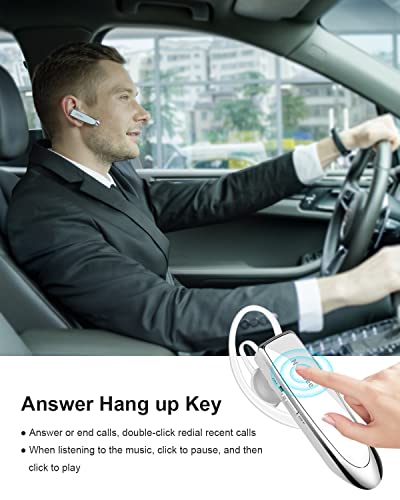 New bee Bluetooth Earpiece V5.0 Wireless Handsfree Headset 24 Hrs Driving Headset 60 Days Standby Time with Noise Cancelling Mic Headsetcase for iPhone Android Laptop Truck Driver, White