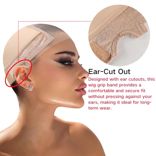 Lace Wig Grip Cap Women: 4x5 Transparent Swiss Lace Area - Non-slip Wig Gripper for Keeping Wigs Lace Front In Place - Stocking Dome Cap with Built In Elastic Headband (Light Brown)