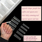 XL Tapered Square Nail Tips No C Curve,500Pcs Clear Medium Half Cover Long Coffin Shaped for Professional Manicure Salon and Home DIY