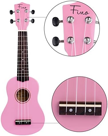 FINO Beginner Ukulele 21 Inch Soprano Ukelele for Kids Four String Wood Children Ukulele with Gig Bag (Pink)