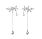 SLUYNZ 925 Sterling Silver Dainty CZ Flowers Wrap Earrings Dangle Chain for Women Elegant Bridal Wedding Earrings Engagement Drop (A-Silver)