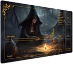 DEGDFSGR MTG Playmat with Zones - 24 x 14 inches, Non-Slip Rubber Base Commander Playmat for Magic The Gathering, Dark Forest Black Cloak Witch