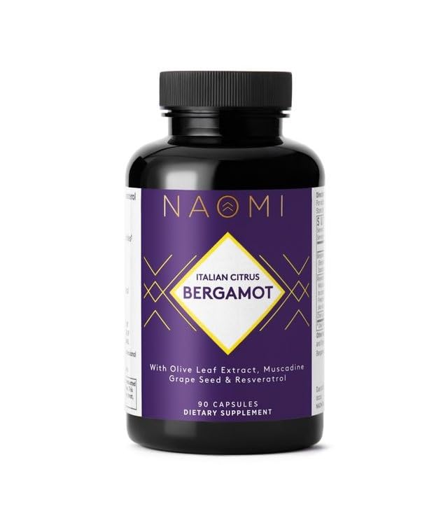 NAOMI Italian Citrus Bergamot 500mg + Resveratrol, Award-Winning Cardiologist Dvlpd, Supports Normal Cholesterol & Healthy Cellular Function, 7 Key Polyphenols, Resveratrol & Olive Leaf, 90-Day Supply
