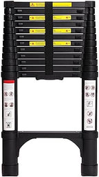 BOCOM 12.5 FT Aluminum Telescoping Ladder, Lightweight Multi-Purpose Collapsible Extension with 2 Triangle Stabilizers, Heavy Duty 330 lbs Max Capacity, Ideal for Home, RV, and Outdoor Work Black