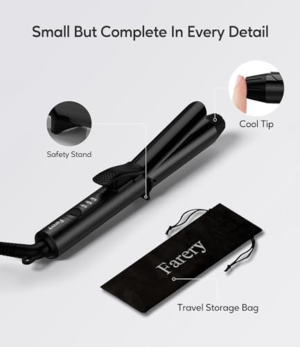 Travel Curling Iron, 1 Inch Mini Curling Iron Travel Size with 3 Adjustable Temp, Ceramic Mini Hair Curler with Keratin&Argan Oil Infuse, Dual Voltage, Includes Storage Bag