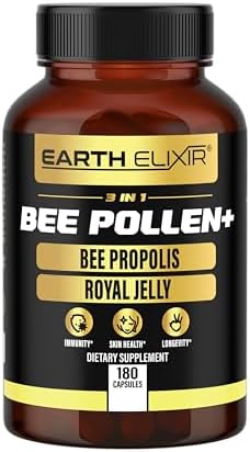 3-in-1 Bee Pollen Organic 840mg (180 Caps) W/ 840mg Bee Propolis Capsule & 840mg Royal Jelly Capsule - 3rd Party Tested - Bee Pollen Supplement - Organic Bee Pollen Capsule -No Fillers
