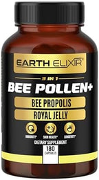 3-in-1 Bee Pollen Organic 840mg (180 Caps) W/ 840mg Bee Propolis Capsule & 840mg Royal Jelly Capsule - 3rd Party Tested - Bee Pollen Supplement - Organic Bee Pollen Capsule -No Fillers