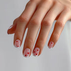 BTArtbox French Tip Press On Nails - Short Square Press On Nails with Hearts, Pink Glue On Nails, Reusable Stick On Nails in 15 Sizes, 30 Nail Kit, Endless Love